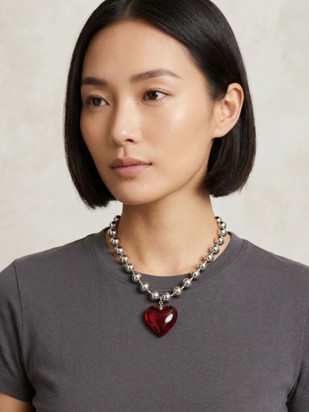 Silver Red Choker Heart Beaded NWT Gift Necklace Sexy Valentine Club Christmas - Picture 7 of 7